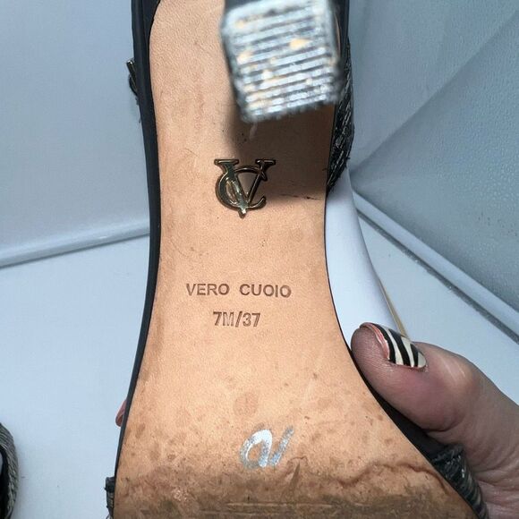 Vince Camuto T Strap Black and Metallic Pumps - Picture 7 of 9